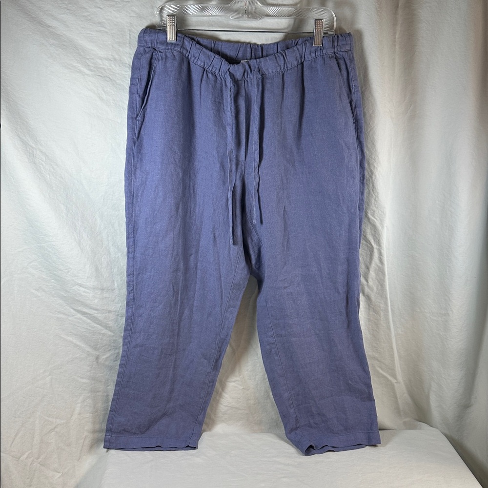 J. Jill Linen Womens Pure Jill Slim Leg Capri Pants Size 1X Blue Crop NWT